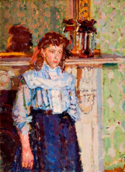 Interior With A Girl By A Mantelpiece by Harold Gilman