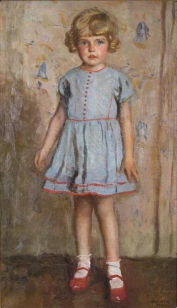 Portrait Of A Young Girl Wearing Blue by Harrington Mann Oil Painting Reproductions