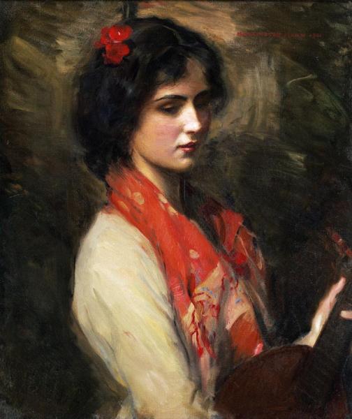 Young Woman With Mandolin by Harrington Mann