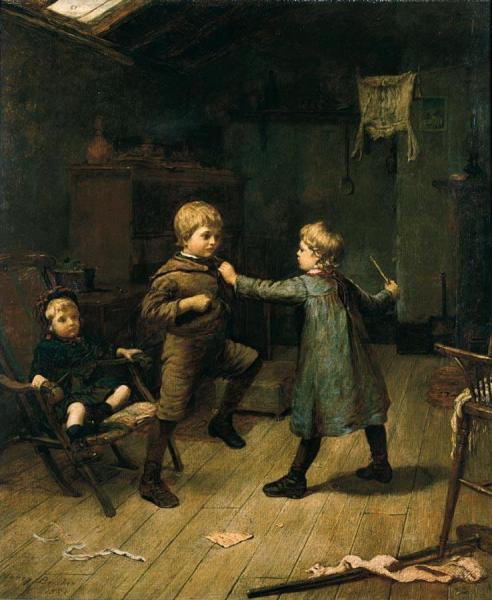 Children Playing At Horse-and-cart by Harry Brooker