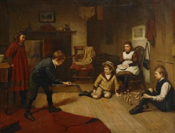 Children Playing In An Interior by Harry Brooker