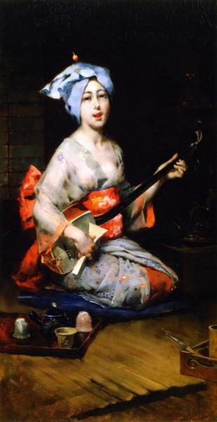 Geisha Playing A Samisen by Harry Humphrey Moore