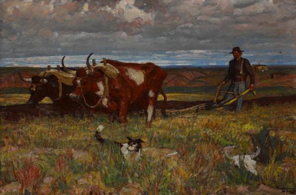 Buffalo Bones Are Plowed Under, C. 1940 by Harvey Dunn