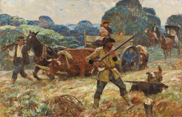 Neighbor Sam And The Lawman, 1942 by Harvey Dunn