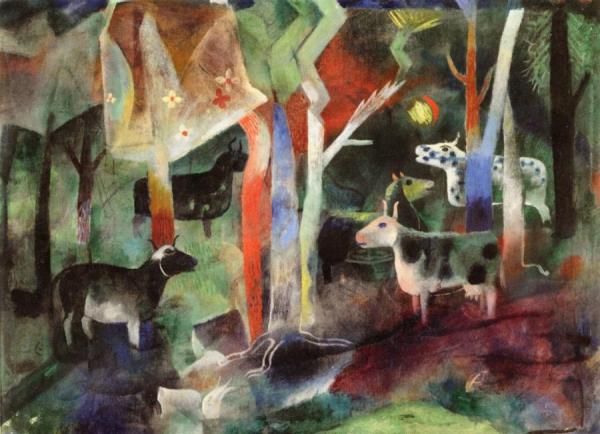 Cows In The Forest by Heinrich Campendonk