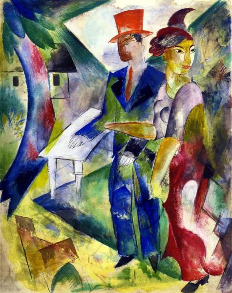 Man With Red Top Hat And Woman by Heinrich Campendonk