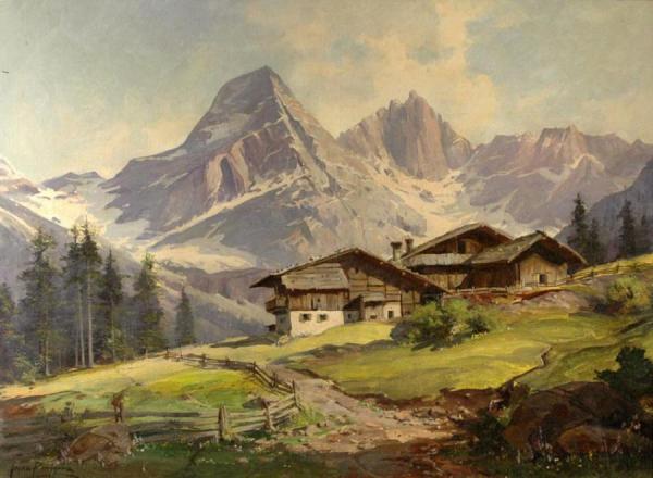 Landscape From Tirolian Alps With A Mountain Cottage by Heinz Pinggera