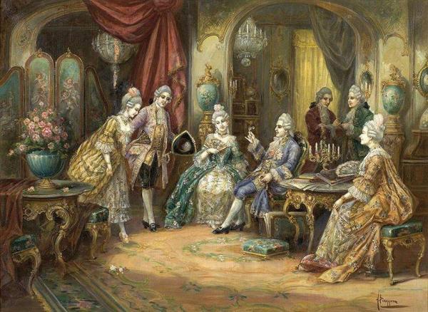 Heinz Pinggera Rococo Interior Scene With Figures