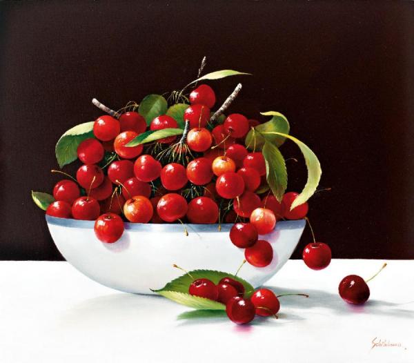 Cherries In A Bowl by Heinz Schölnhammer Oil Painting Reproductions
