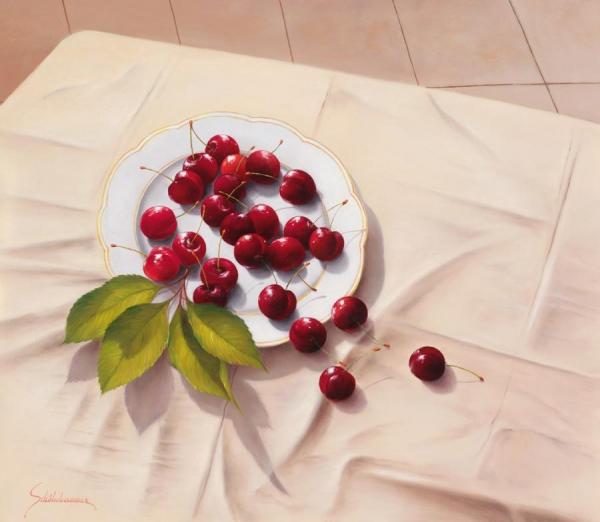 Cherries On A Table by Heinz Schölnhammer