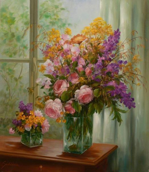 Flowers On The Window by Heinz Schölnhammer