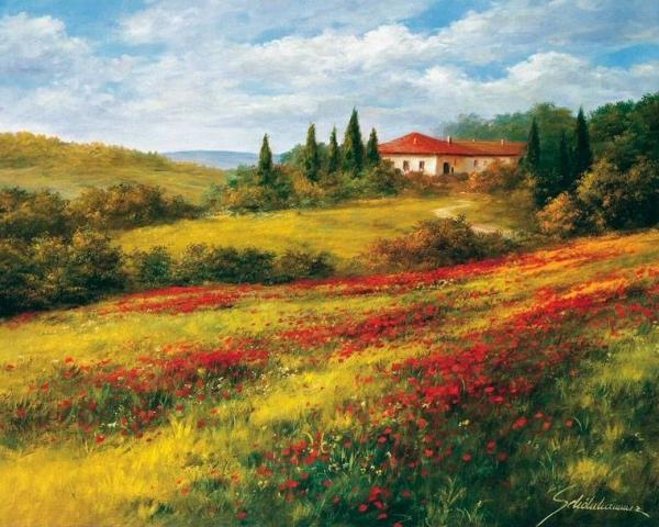 Landscape With Poppies by Heinz Schölnhammer Oil Painting Reproductions