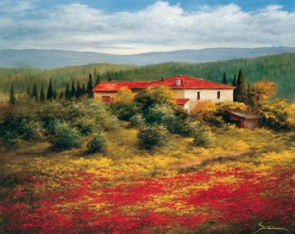 Landscape With Poppies by Heinz Schölnhammer Oil Painting Reproductions