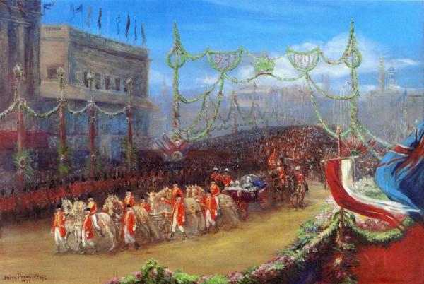 Queen Victoria's Diamond Jubilee: The Royal Procession Passing Over London Bridge, 20 June 1897 by Helen Thornycroft Oil Painting Reproductions