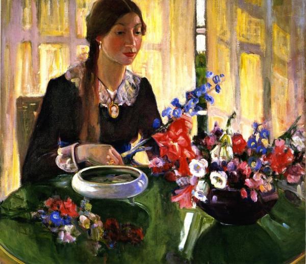 Young Danish Girl With Flowers by Helena Dunlap