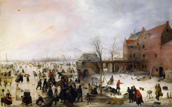 A Scene On The Ice Near A Brewery by Hendrick Avercamp