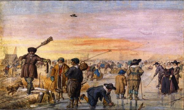 Ice Scene With A Hunter Showing An Otter by Hendrick Avercamp