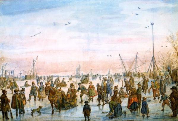 Numerous Figures On The Ice At Sunset by Hendrick Avercamp