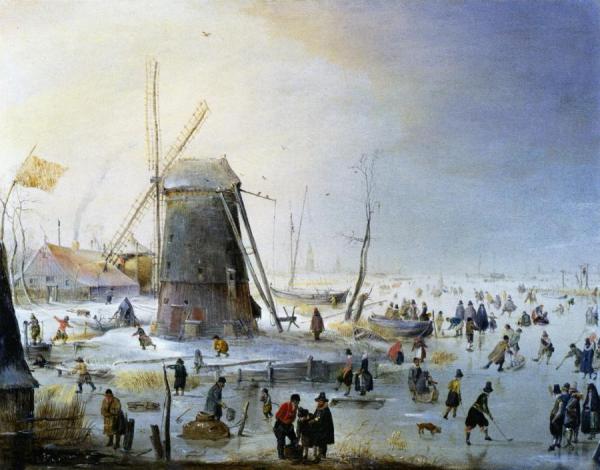 Hendrick Avercamp Winter Landscape With A Windmill