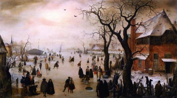 Winter Landscape With Skaters Near A Village by Hendrick Avercamp Oil Painting Reproductions