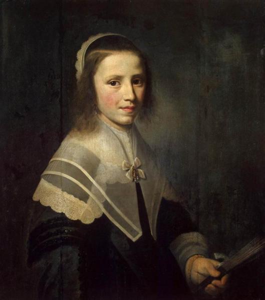 Girl Holding A Fan by Hendrick Cornelisz Van Vliet