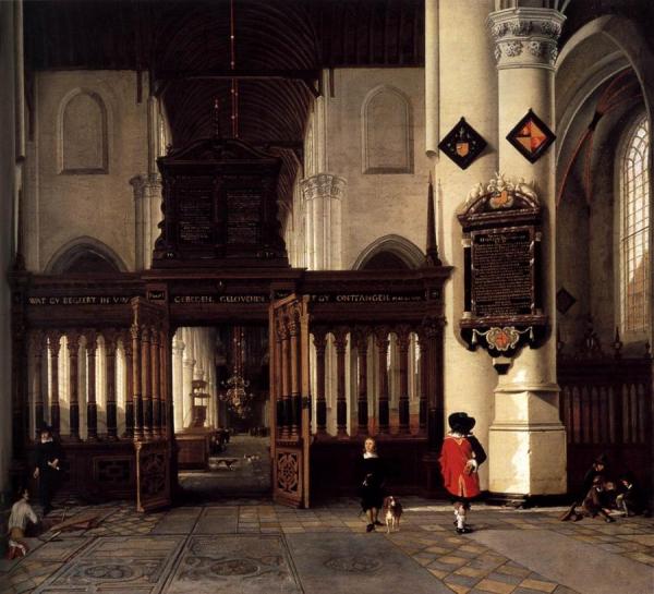 Interior Of The Nieuwe Kerk, Delft, With The Memorial Tablet Of Adriaen Teding Van Berkhout by Hendrick Cornelisz Van Vliet