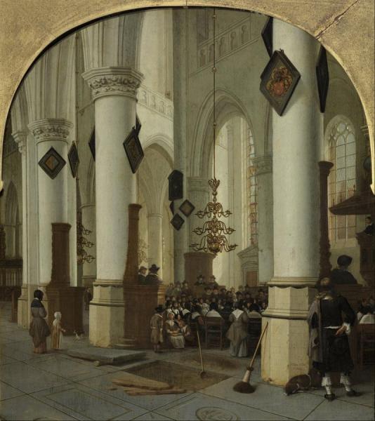 View Inside The Saint Bavo Church In Haarlem During Mass by Hendrick Cornelisz Van Vliet