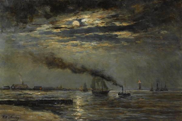 Hendrik Willem Mesdag A Three-master Entering Scheveningen Harbour At Moonlight