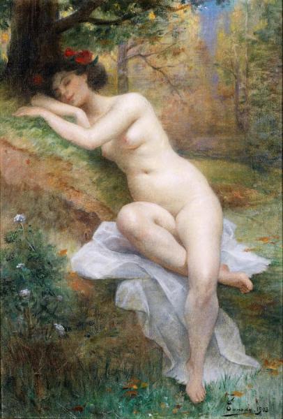 Naked Woman In The Forest by Henri Adrien Tanoux