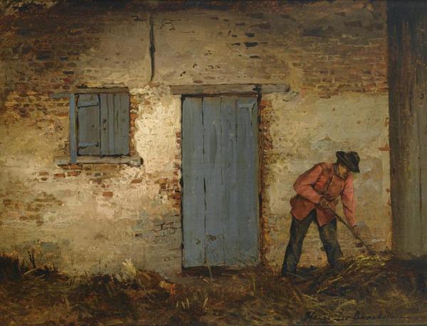 Henri De Braekeleer A Peasant At Work In Front Of A Farmhouse