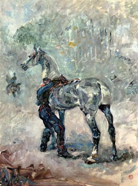 Artilleryman Saddling His Horse by Henri De Toulouse-lautrec