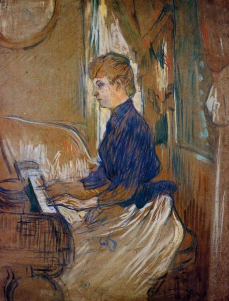 At The Piano - Madame Juliette Pascal In The Salon Of The Chateau De Malrome by Henri De Toulouse-lautrec