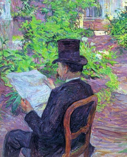 Desire Dehau Reading A Newspaper In The Garden by Henri De Toulouse-lautrec