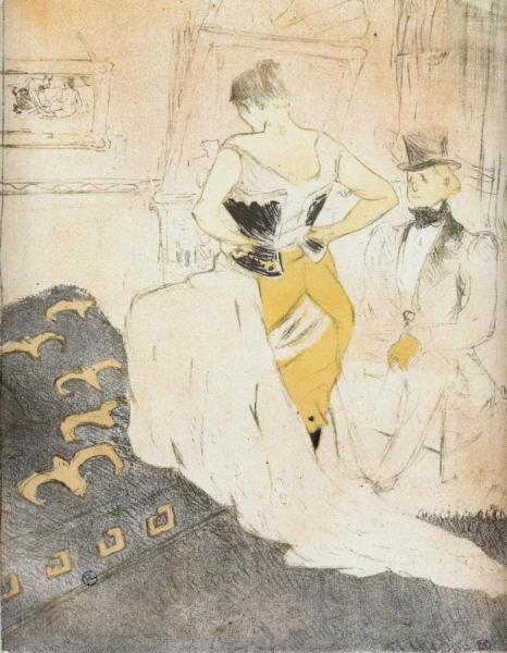 Elles: Woman Fastening A Corset, Passing Conquest by Henri De Toulouse-lautrec