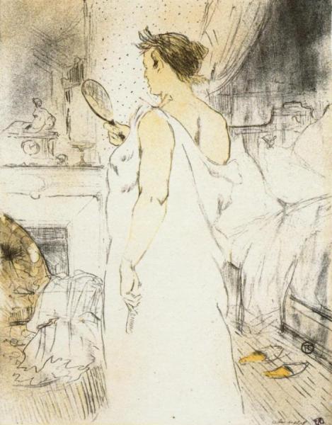 Elles: Woman Looking Into A Hand Held Mirror by Henri De Toulouse-lautrec
