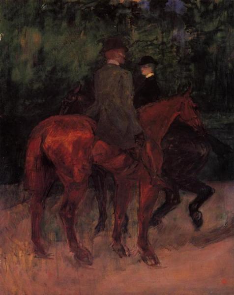 Man And Woman Riding Through The Woods by Henri De Toulouse-lautrec