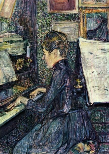 Mille. Dihau Playing The Piano by Henri De Toulouse-lautrec