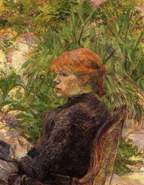 Red Haired Woman Seated In The Garden Of M. Forest by Henri De Toulouse-lautrec
