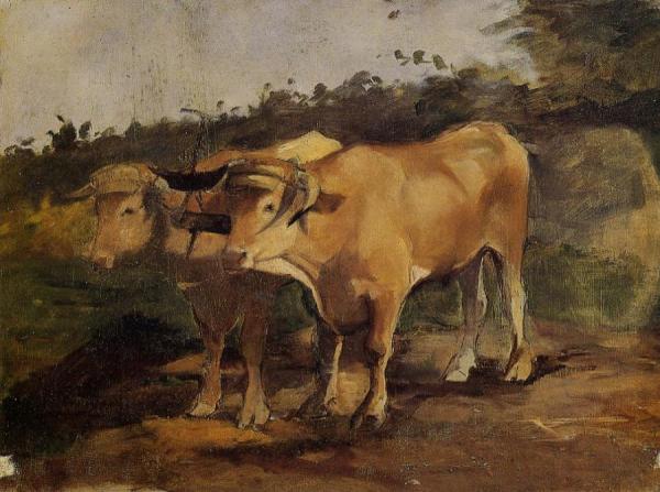 Two Bulls Wearing A Yoke by Henri De Toulouse-lautrec