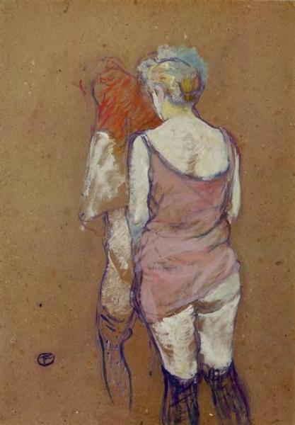 Two Half-naked Women Seen From Behind In The Rue Des Moulins Brothel by Henri De Toulouse-lautrec