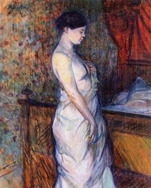 Woman In A Chemise Standing By A Bed by Henri De Toulouse-lautrec