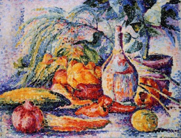 Still Life With Bottle Of Wine by Henri Edmond Cross
