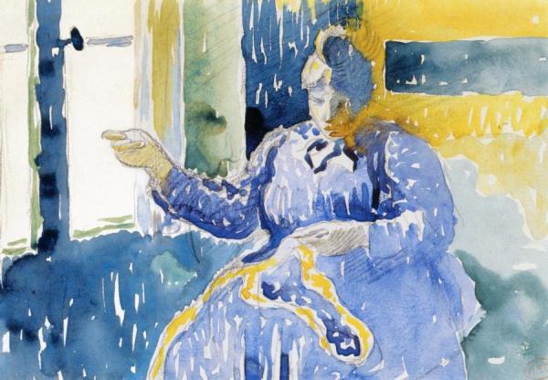 Woman Sewing by Henri Edmond Cross