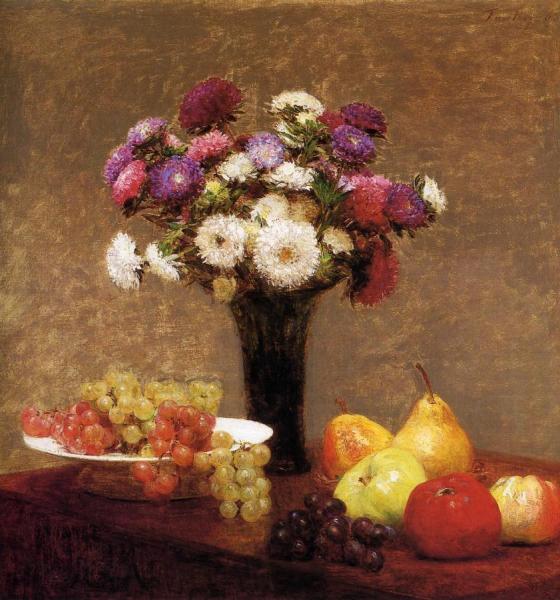Asters And Fruit On A Table by Henri Fantin-latour