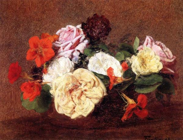 Bouquet Of Roses And Nasturtiums by Henri Fantin-latour