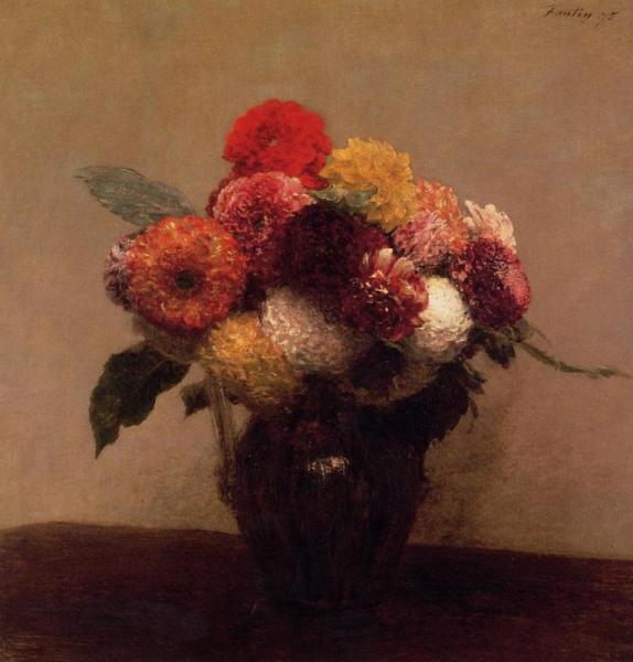 Dahlias, Queens Daisies, Roses And Corn Flowers by Henri Fantin-latour