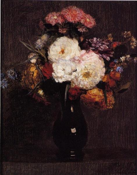 Dahlias, Queens Daisies, Roses And Corn Flowers by Henri Fantin-latour