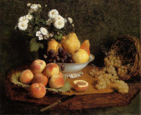 Flowers And Fruit On A Table by Henri Fantin-latour