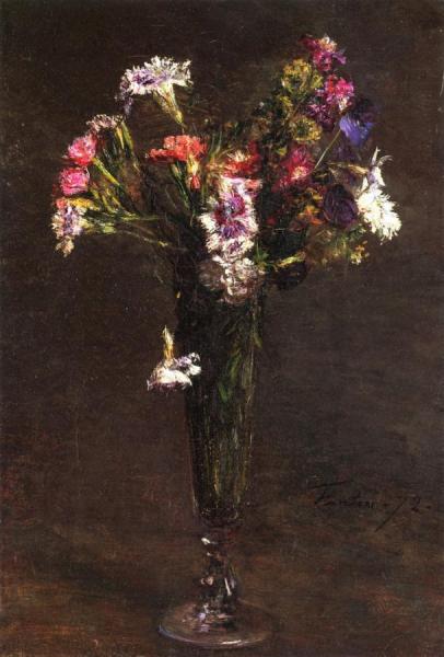 Flowers:  Carnations And Hyacinth In A Champagne Flute by Henri Fantin-latour