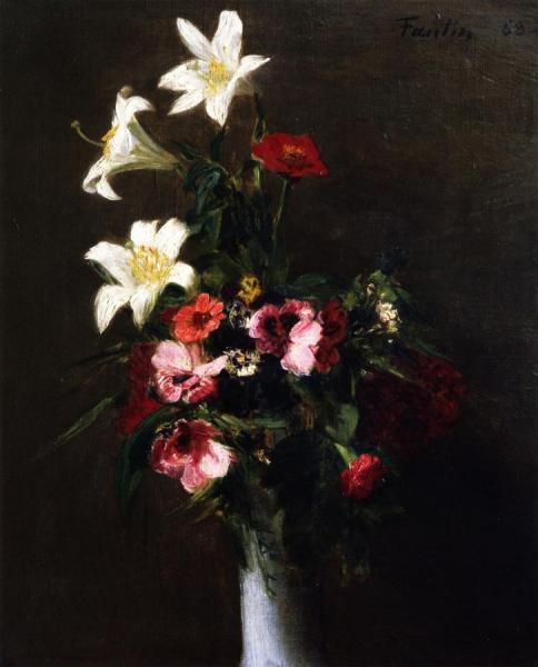 Flowers In A Porcelain Vase by Henri Fantin-latour